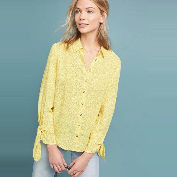 Anthropologie Tops - Anthropologie Maeve Blithe Button-Down Top size 4 Bow Detail Sleeve